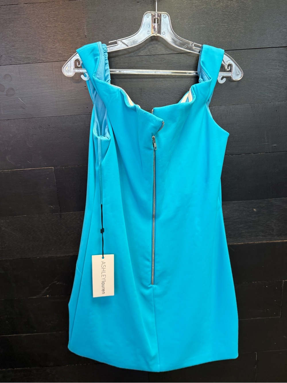 Off-Shoulder Turquoise Mini Dress - Picture 3 of 5